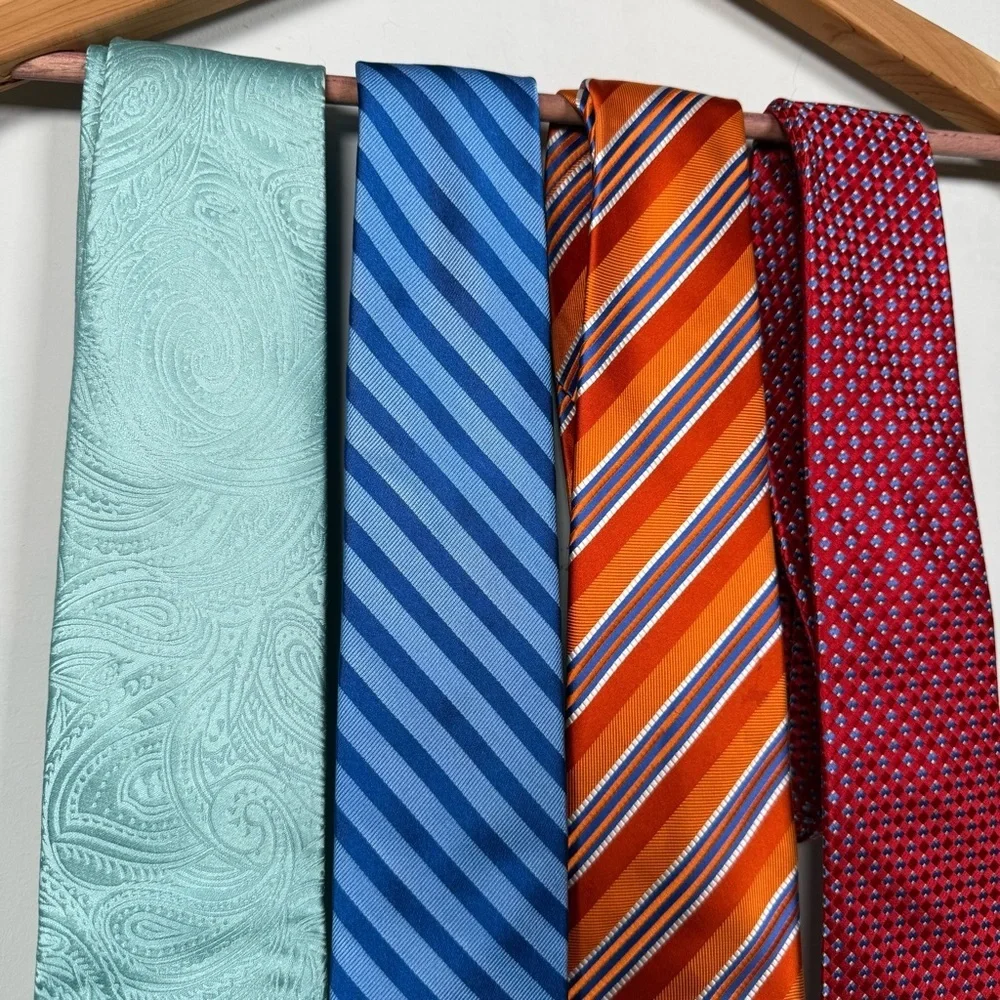 Men’s 100% Silk Necktie Bundle, Excellent Condition, 4 Silk Ties